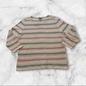 Lauren Ralph Lauren LRL Linen Cotton Knit Top L V-Neck Stripe Boho Sweater